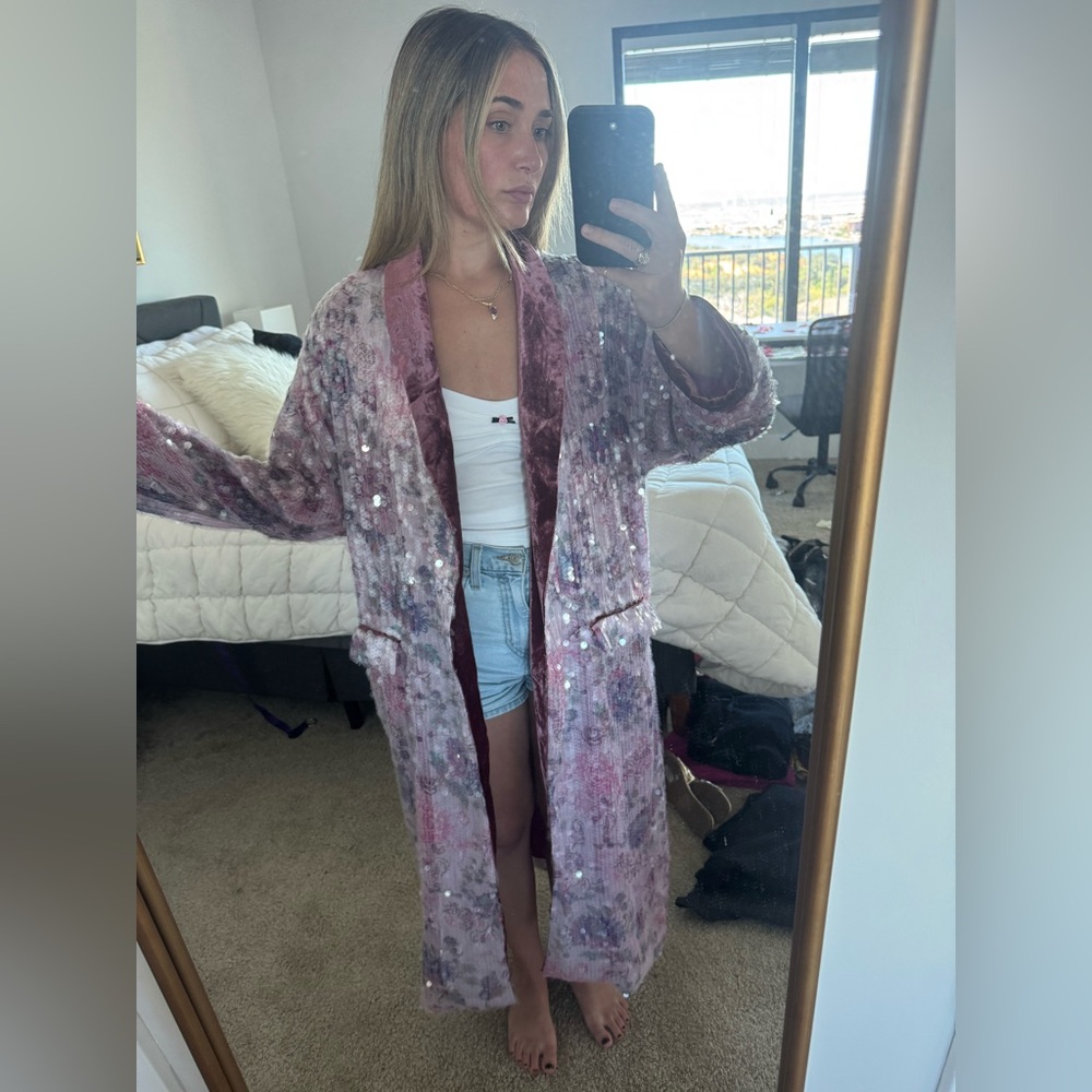 Free People Shimmering Pink Sequin Robe